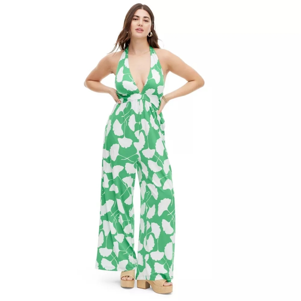 DVF for Target XL green gingko halter jumpsuit
